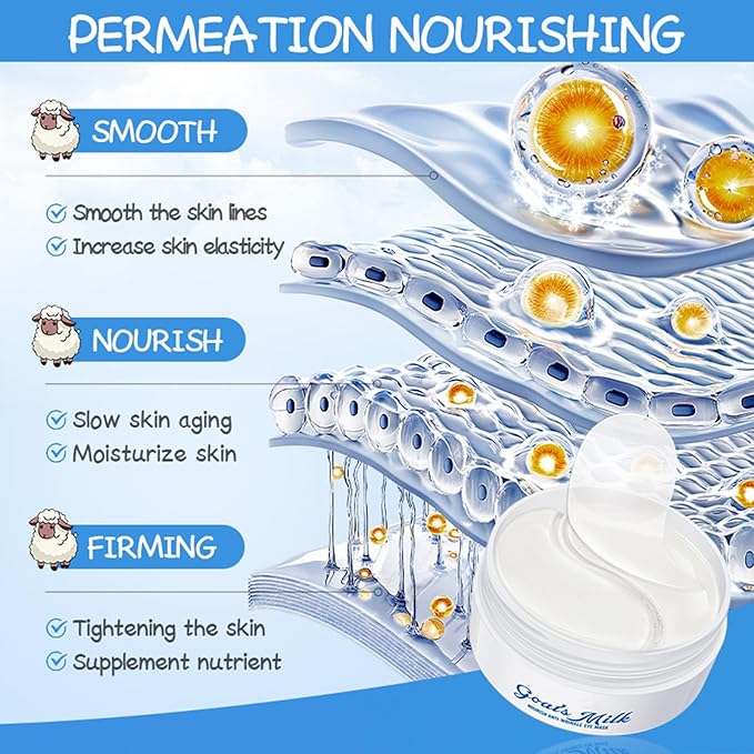 Under Eye Patches for Dark Circles & Puffy Eyes - 60 Pairs Hydrating Eye Mask with Hyaluronic Acid,Hydrolyzed Elastin&Goats Milk - Vegan, Cruelty-Free