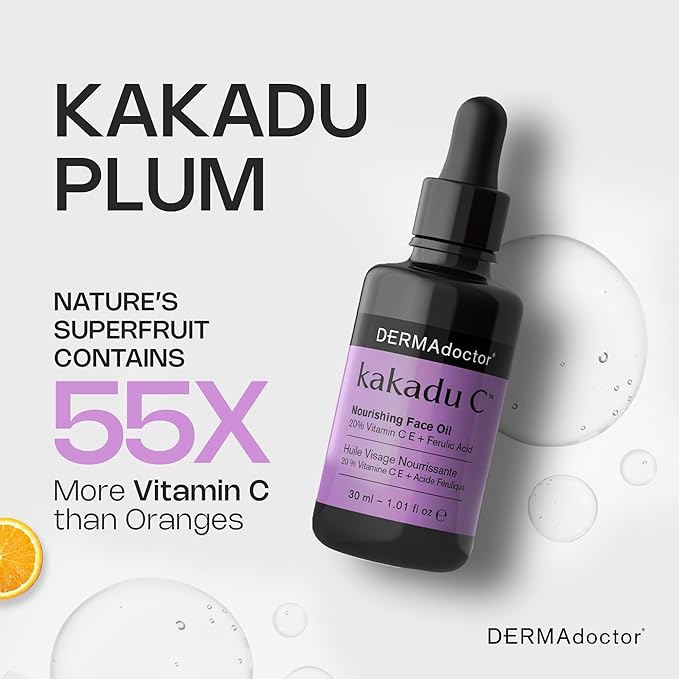 DERMAdoctor 20% Vitamin C Face Oil with Vitamin E & Ferulic Acid | Kakadu C High-Potency Evening Oil, Anti-Aging, Brightening & Hydrating Glow | For All Skin Types – 1.01 fl oz