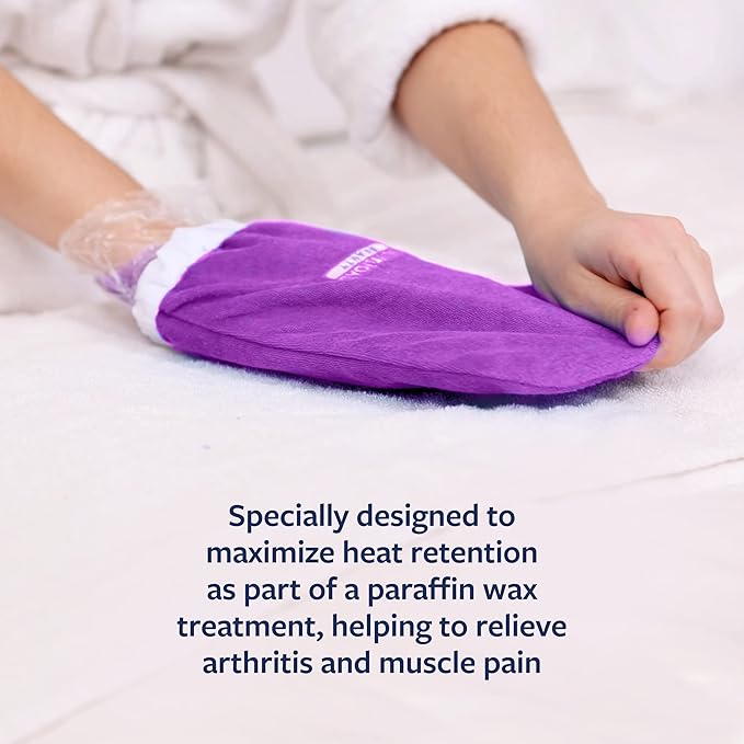 Paraffin Wax Mitts for Hand and Foot, Thick Heat Therapy Insulated Terry Cloth for Paraffin Treatments, Use For Pedicure Foot Spa - Purple