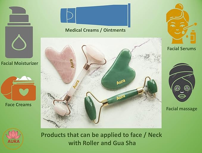 Premium Certified Luxury Green Jade Roller and Guasha for anti aging skin care