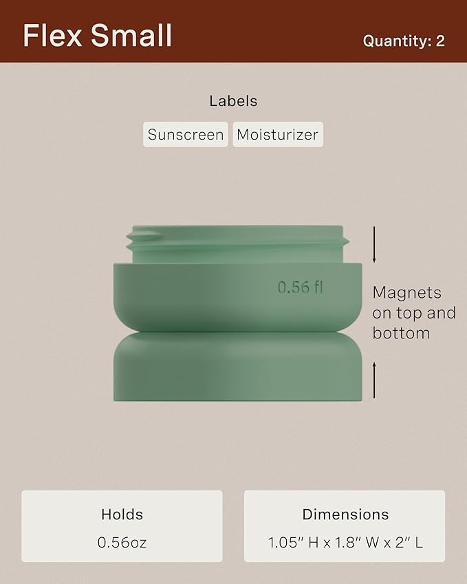Cadence Travel Containers - Full Skincare Set - Magnetic Travel Capsules - 2 Small (0.56oz), 4 Medium Capsules (1.32oz), & Extender (1.43oz) with Multiple Labels for Better Organization - Pacific