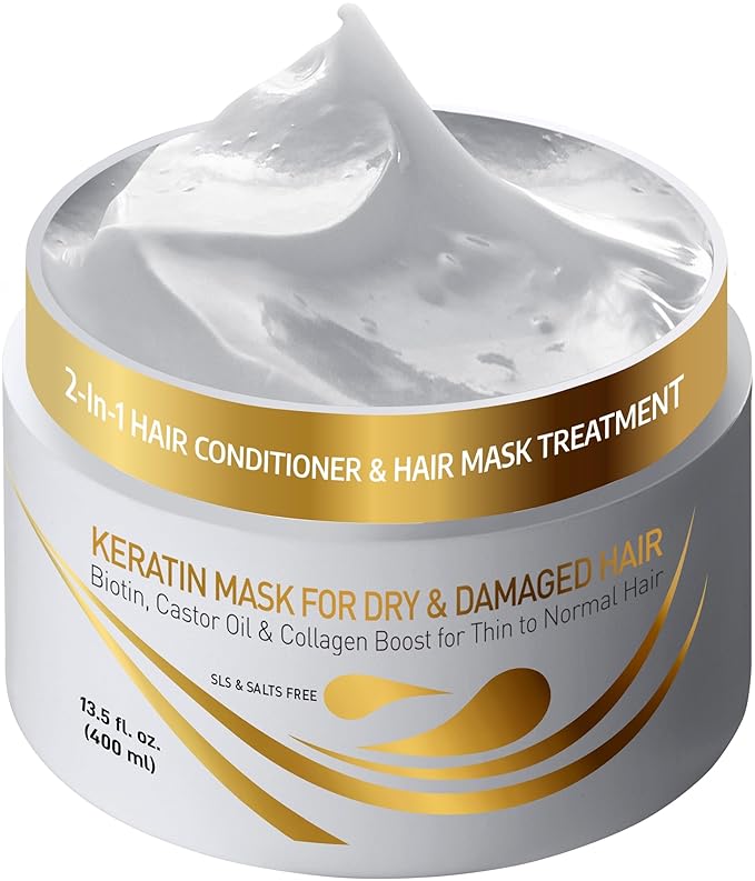 VITAMINS hair cosmetics Keratin Hair Mask Deep Conditioner - Biotin Collagen Protein & Castor Oil Repair for Dry Damaged Hair - Conditioning Treatment for Curly or Straight Thin Fine Locks