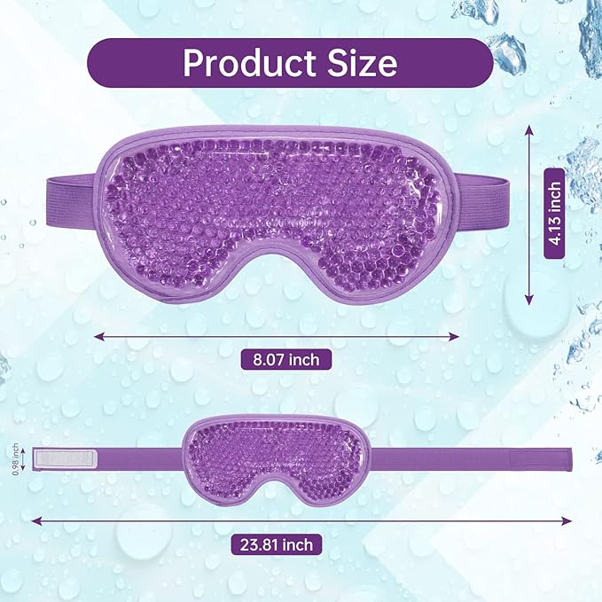 2 PCS Ice Eye Mask Reusable Hot Cold Therapy Gel Bead Eye Mask for Puffiness/Dark Circles/Eye Bags/Dry Eyes/Headaches/Migraines/Stress Relief,Cooling Eye Mask,Ice Pack for Eyes (Purple)