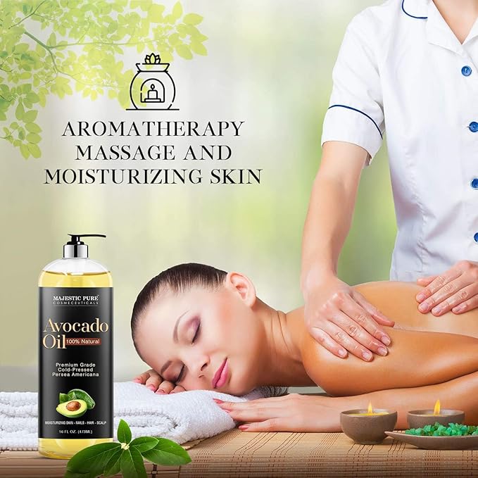 MAJESTIC PURE Avocado Oil - 100% Pure and Natural, Cold-Pressed, for Skin Care, Massage, Hair Care, and Carrier Oil to Dilute Essential Oils, 16 fl oz