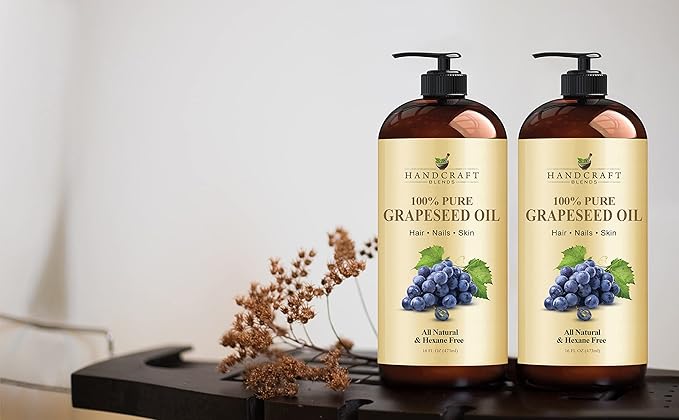 Handcraft Blends Grapeseed Oil - Cold-Pressed 16 Fl Oz - 100% Pure and Natural - Premium Grade Carrier Oil for Skin and Hair - Hair and Body - Massage - Hexane-Free