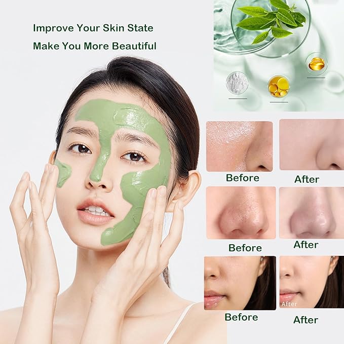 Green Tea Clay Mask for Face, 2 Pack Green Tea Deep Cleanse Mask Stick Blackhead Remover Green Clay Mask For Face Moisturizing, Purifying, Pore Cleansing, Skin Brightening Suitable for All Skin Types