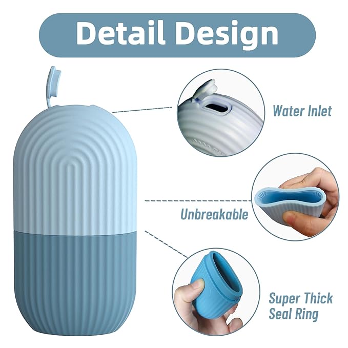 Upgraded Facial Ice Roller for Self Skin Care of all Types, Cold Face Ice Roller Facial Massager for Shrink Pores Anti Wrinkle Reduce Puffiness Improve Skin Elasticity, Striped (Blue)