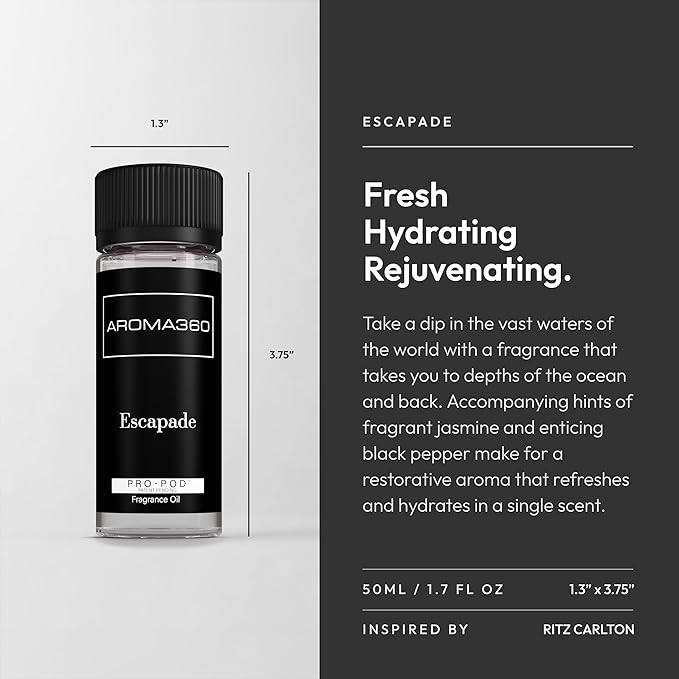 Aroma360 - Escapade Pro Pod 50ML - Fragrance Oil Scent - Luxury Aromatherapy Scent Diffuser Oil - Hints of Lemon, Ocean, Bergamot, & Fragrant Jasmine - for Essential Oil Diffusers - for Home & Office