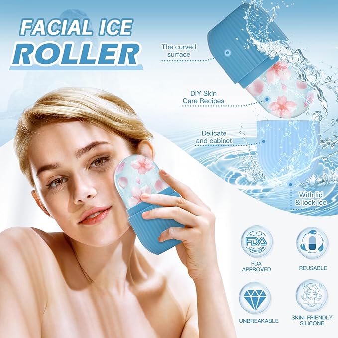 Facial Ice Roller & Gua Sha Massager - Ice Cube Mold, Eye & Face Beauty Tool