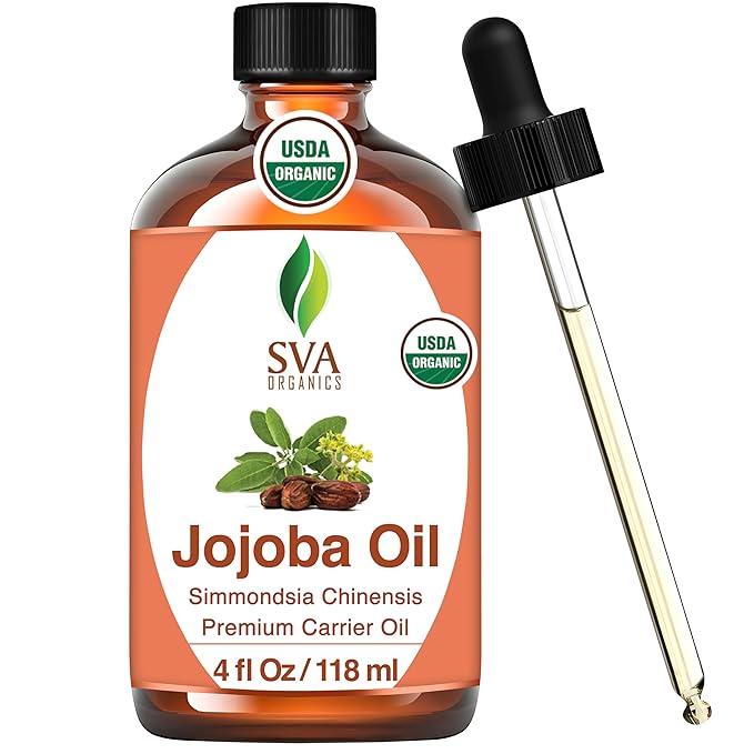 SVA Jojoba Seed Oil Organic - 4 Fl Oz – 100% Natural Cold Pressed Organic Jojoba Oil - for Face, Skin Care, Hair Care, Scalp Massage & Body Massage – Carrier Oil with Dropper