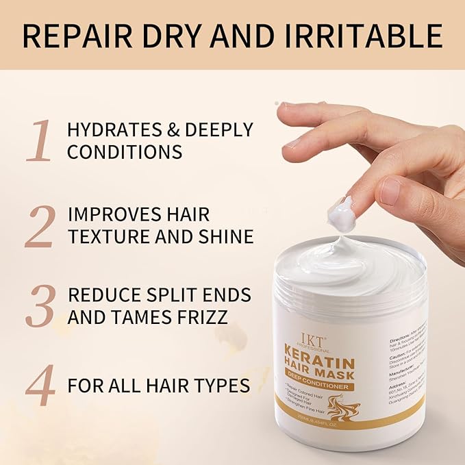 Hair Mask 8.45 Fl Oz Deep Conditioning Hair Mask for Damaged Hair, Hair Care Conditioner for Women, Infused with Essential Oils, Biotin, Intensive Repair for Dry, Frizzy Hair