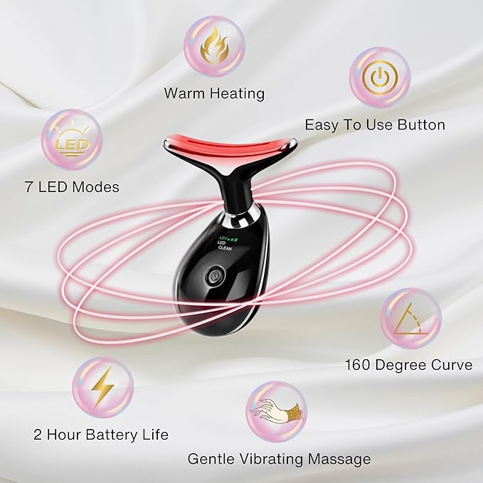 Face and Neck Massager, 7 Color Face Neck Tool, Anti-Wrinkle Facial device (Black)