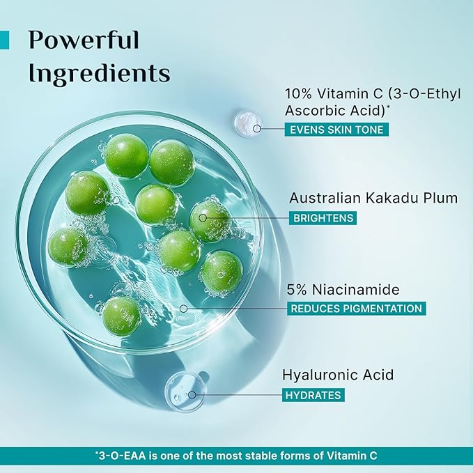 10% Vitamin C Face Serum | Anti Aging Facial Serum with 5% Niacinamide & Kakadu Plum | Reduces Fine Lines, Smooths Skin Texture & Improves Radiance | 1.01 Fl Oz (30ml)