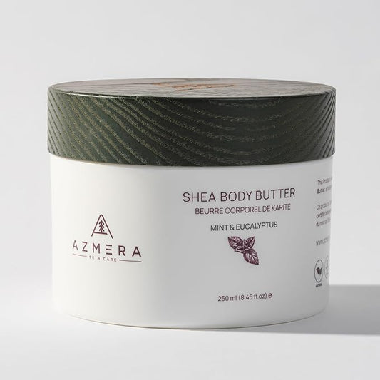 AZMERA Shea Body Butter - Organic Body Butter for Women & Men Dry Skin Rich in Antioxidants & Vitamin E - Vegan Shea Butter Moisturizer, Raw Shea Butter from Africa (Mint&Eucalyptus, 250ml)