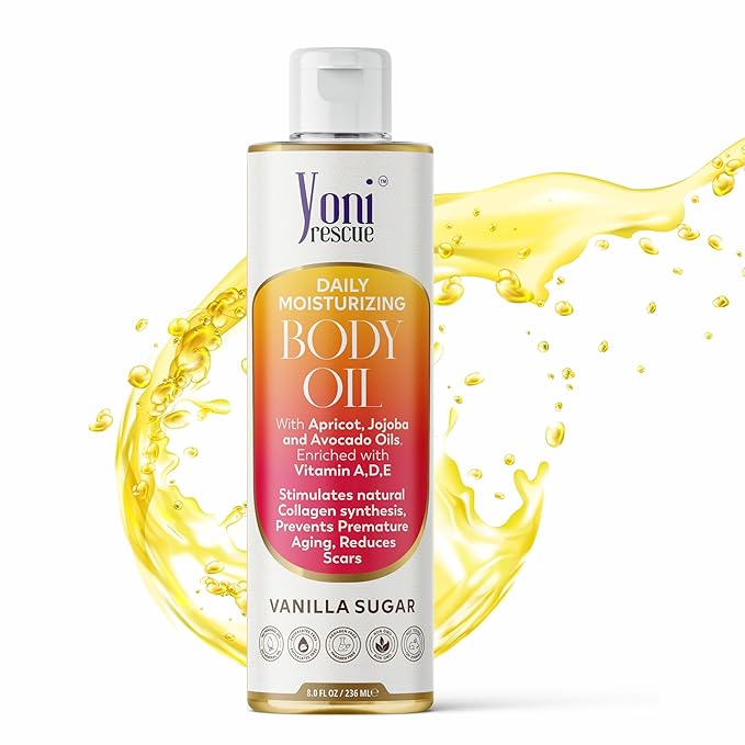 Daily Skin Moisturizing Body Oil with Apricot, Jojoba, Avocado & Vitamin E Oil | Hydrating & Nourishing for all Skin types | After Shower oil 8oz Vanilla Sugar Scented