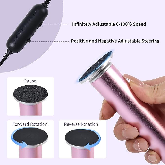 Professional 800RPM Electric Foot Callus Remover with 120pcs Sandpaper Discs, 4.8IN Aluminum Callus Remover for Feet, Stepless Speed Control Foot File for Dead Skin (Black)