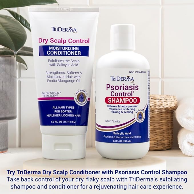 TriDerma Dry Scalp Control Deep Moisturizing Hair Conditioner - Salon Quality Treatment - Salicylic Acid, Exfoliates, Nourishes & Strengthens Hair - Exotic Mongongo & Rosemary Oil - 6 oz