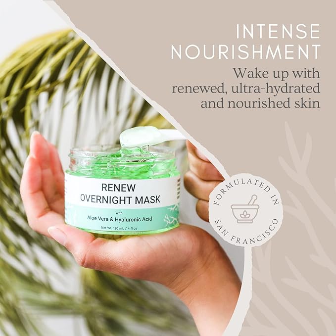 Doppeltree RENEW Overnight Face Mask with Aloe Vera Gel & Hyaluronic Acid, Anti Aging Hydrating Facial Mask for All Skin Types, Night Time Skin Care & Repair