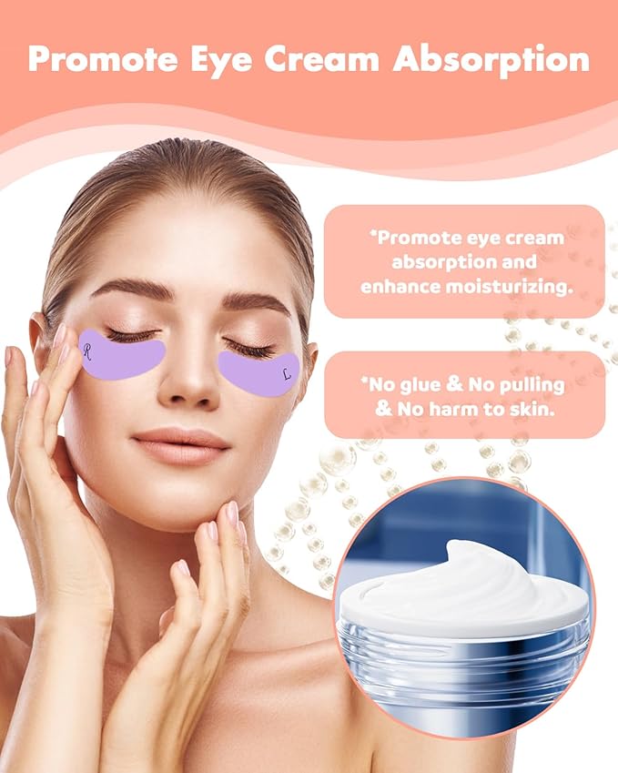 5 Pairs Reusable Under Eye Wrinkle Patches Silicone Mask, Plump Fine Lines & Wrinkles, with Metal Eye Cream Applicator, Tin Case, Purple&Pink&Cream