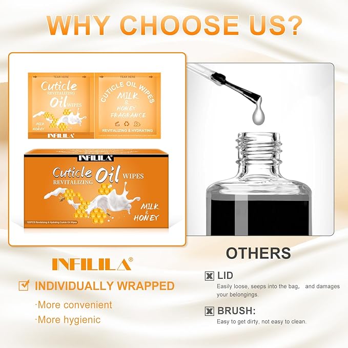 NXJ INFILILA Cuticle Oil Bulk 3.3 Fl Oz, 100Pcs Mini Cuticle Oil for Nails, Hydrating Cuticles Care Product Ttravel Size Nail Honey, Cuticles Repair and Nails Care (Milk & Honey)