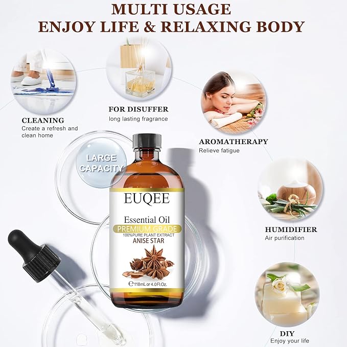 Anise Star Essential Oil 4oz / 118ML Large Capacity Anise Star Oil Pure & Premium Fragrance Essential Oil with Glass Dropper for Candle Soap Making, Diffusers