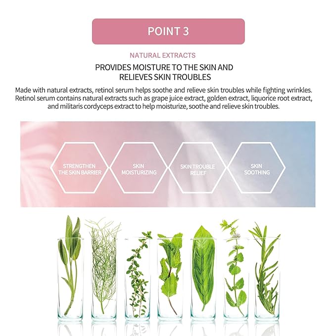 Face Retinol Serum 50ml / 1.69fl. OZ for Skin Elasticity Moisturizing Soothing Calming and Sensitive Skin with Natural Plant Source Extracts and & Peptide Complex Ingredients