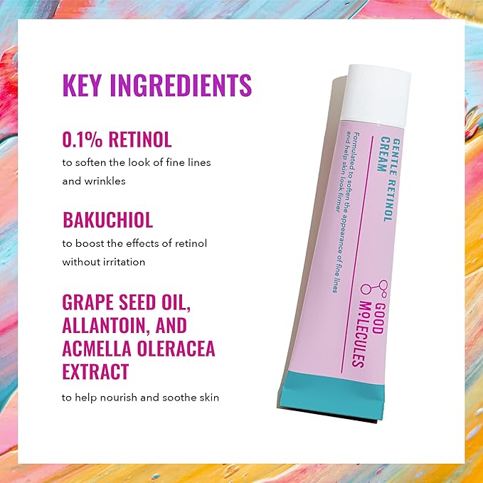 Good Molecules Gentle Retinol Cream - Retinol Night Cream for Collagen Production, Skin Tightening Recipe with Bakuchiol, Anti-Aging Skin Care For Face