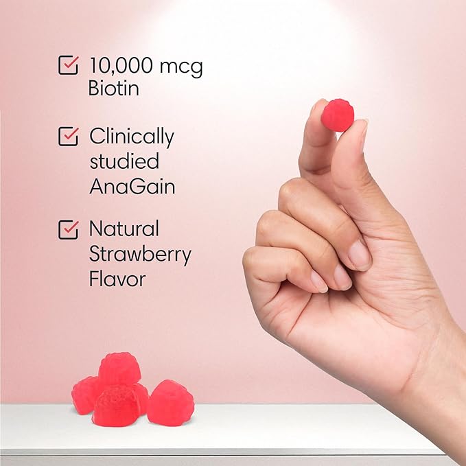 Consult Health BIOTIN GAIN Gummies with ANAGAIN - Reduce Hair Loss - Clinically Tested - 10,000 mcg Biotin Vitamin B7 to Support Healthy Hair Growth, Skin and Nails for Women and Men - 60 Count