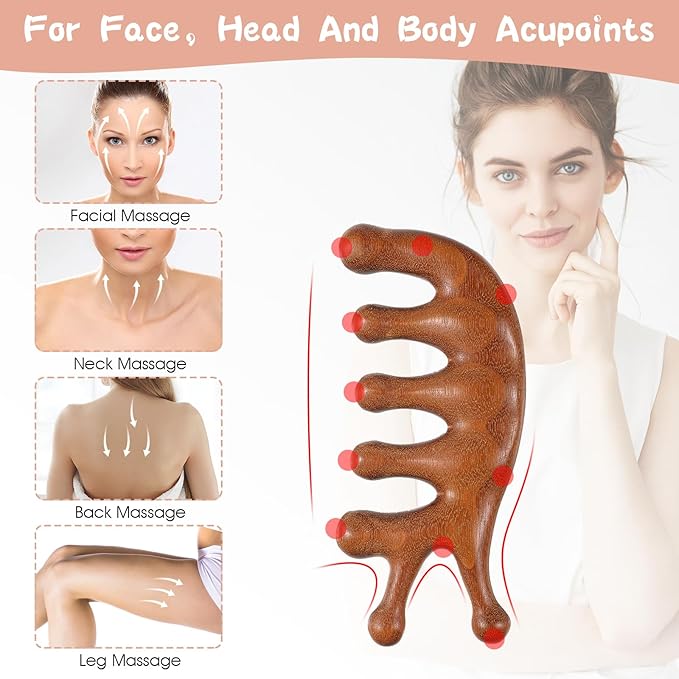 Scalp Massage Comb 2PCs, Wooden Wide Tooth Loc Comb, Natural Sandalwood Head Massager Tool, Hair Growth Scalp Massage Comb for Women Men, Meridian Comb for Head