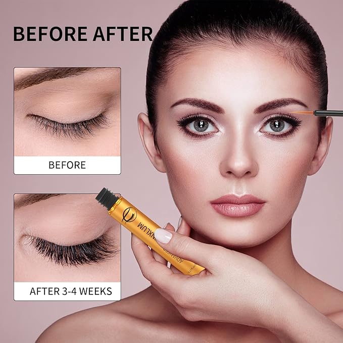 Premium Eyelash Growth Serum, Lash Growth Serum 5ML, Eyebrow Growth Serum with Peptides, Irritation-Free Eyelash Serum to Grow Lashes, Lash Boost for Fuller, Longer, Thicker, and Stronger Lashes, Gold