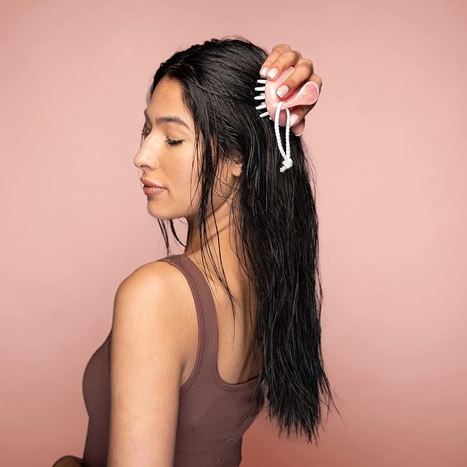 Shampoo Massager Brush, Scalp Massager and Exfoliator Features Soft Bristles to Aid in Dandruff Relief, Increase Circulation, Stimulate Hair Growth for Healthy Looking Hair (Pink Marble)