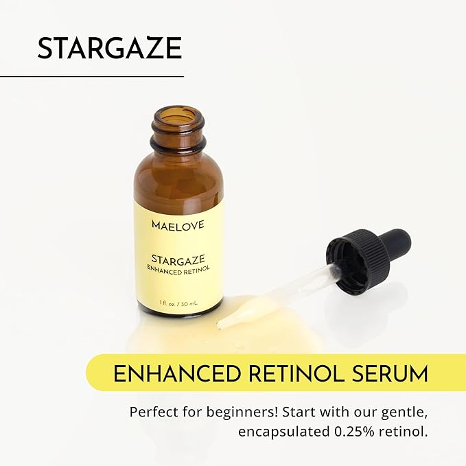 MAELOVE Stargaze Enhanced Retinol Serum, Time-Released 0.25% Retinol for Radiant Skin, Hydrating with Hyaluronic Acid, Niacinamide, Soothing Botanicals, Ideal for Sensitive Skin, USA Made
