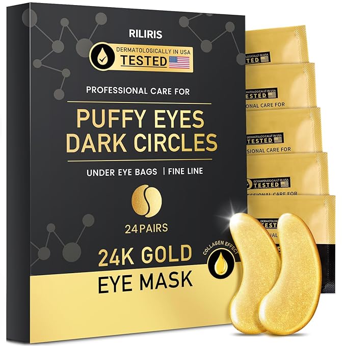 Under Eye Patches (24Pairs) - Golden Eye Mask with Collagen, Cooling Eye Care for Wrinkles, Puffy Eyes & Dark Circles, Skincare Treatment for Men & Women