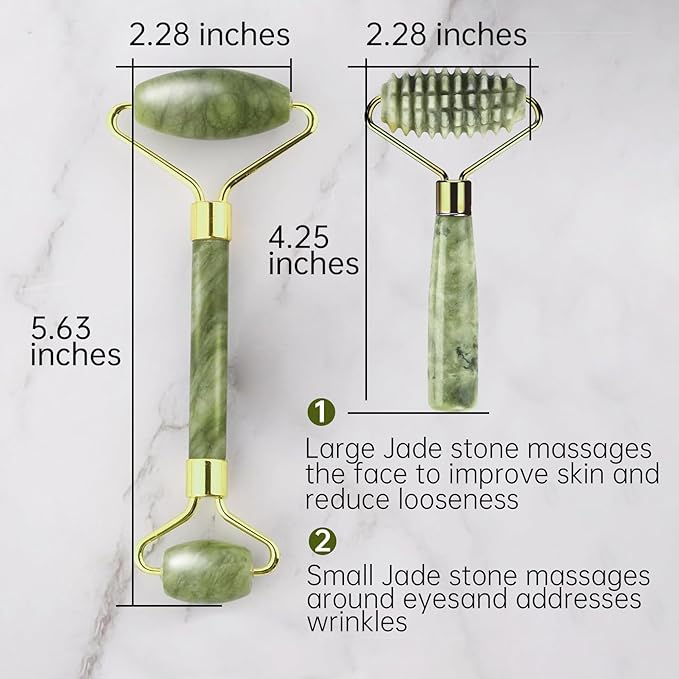 4-Piece Set Jade Roller and Gua Sha Set, Face Massager for Anti-Aging, Slimming, Firming / Facial Roller Massager with Gua Sha Shaping Tools / Removes Wrinkles and Eye Puffiness / Gift Set