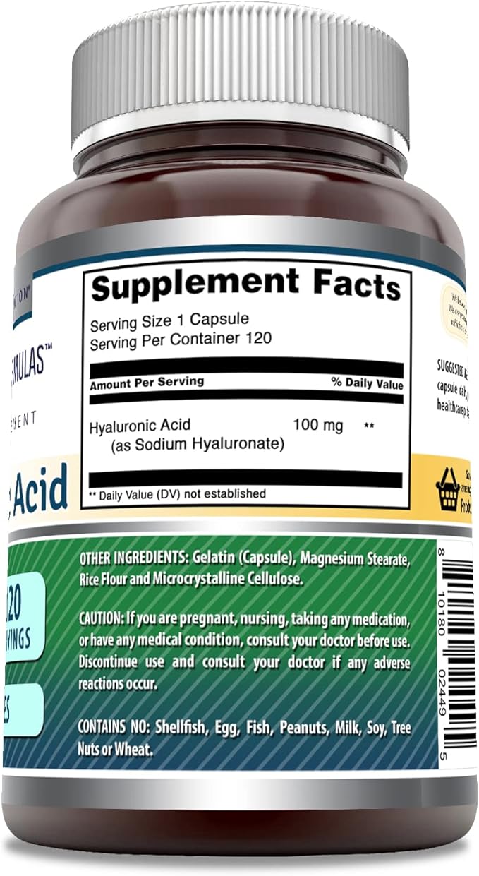 Amazing Formulas Hyaluronic Acid 100 Mg Capsules Supplement | Non-GMO | Gluten Free | Made in USA (1 Pack, 120 Count)