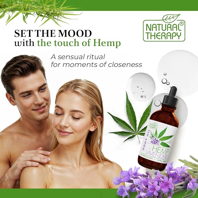 Natural Therapy Hemp & Lavender Body Oil – Moisturizing Body Oil – Hydrate & Soften Skin – Increase Skin Elasticity and Provide Anti-Aging Support (4 Fl.Oz)