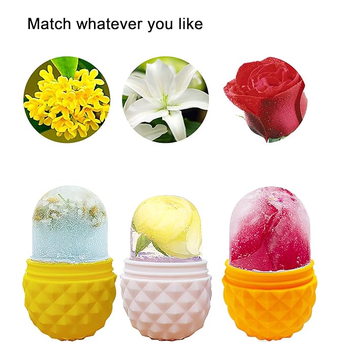 Face Ice Roller, Portable Silicone Mold Ice Roller Face Massage Ice Grid Beauty Instrument Silicone Ice Face Contour Roller for Face, Anti-wrinkle Massage Function, Pineapple Yellow