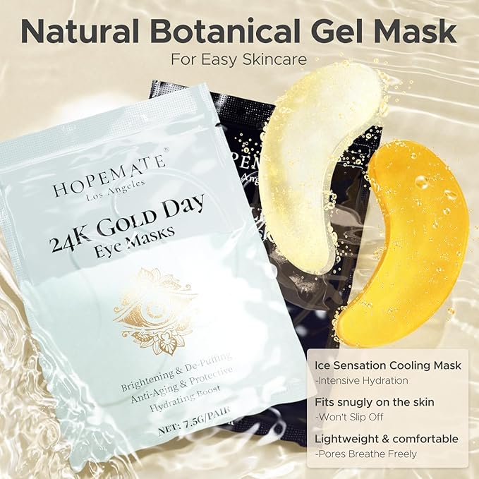 Under Eye Patches for Puffy Eyes,Dark Circles,Wrinkles & Eye Bags-Day & Night Eye Mask Gel Set with Collagen & 24K Gold,Ideal Undereye Skincare Gift for Bridesmaids, Women & Birthdays