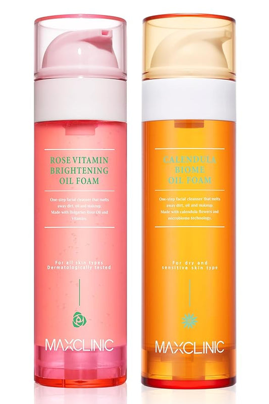 [K-Beauty] Rose Vitamin + Calendula Biome Oil Foam Gift Set | Daily Face Wash Oil Based Cleanser to Foam | Korean Skin Care Oil Cleanser for Dry Sensitive Skin | Face Cleanser Bundle