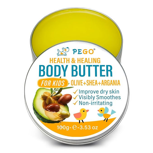 AOAO Body Butter for Kids - Prevents Cracked Skin Cream, Nourishing Moisturizing Kids Body Lotion - Shea Butter & Vitamin E Rich Formula, Paraben, Phenoxyethanol Free, 3.53 Oz/100g