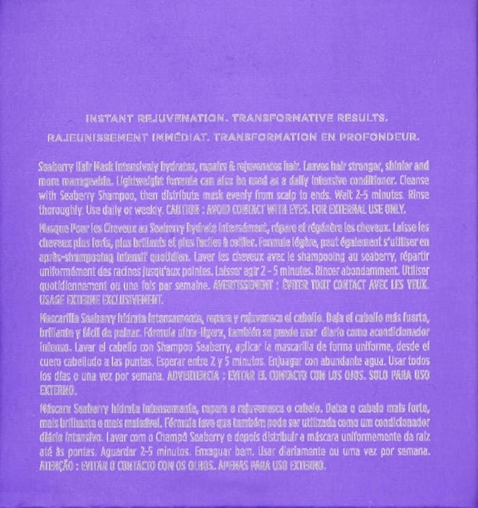 Obliphica Medium to Coarse Seaberry Mask, 1.05 Pound - Nourishing and Restorative Hair Treatment for Medium to Coarse Hair Types, Ensuring Lustrous Shine, Manageability, and Revitalization
