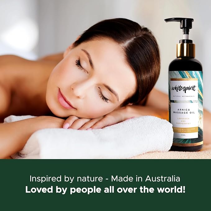 Arnica Massage Oil for Massage Therapy by WHITESPIRIT Sore Muscle Massage Oil for Body, Lavender & Peppermint, Infused with Collagen & Stem Cell, 10oz/300ml