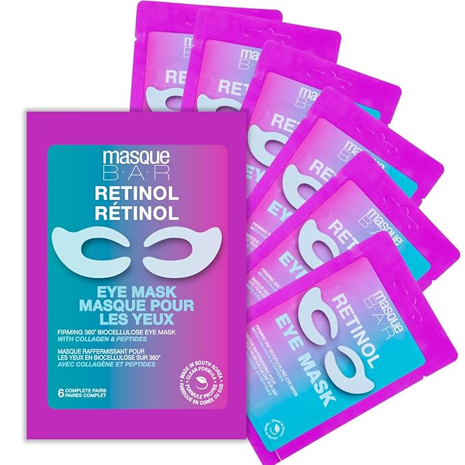 masque BAR Firming 360 Degree Bio Cellulose Retinol Eye Mask - Anti-Wrinkle Eye Patches with Collagen, Peptides, and Hyaluronic Acid - Korean Eye Mask for Skin Firming & Plumping (6pk)