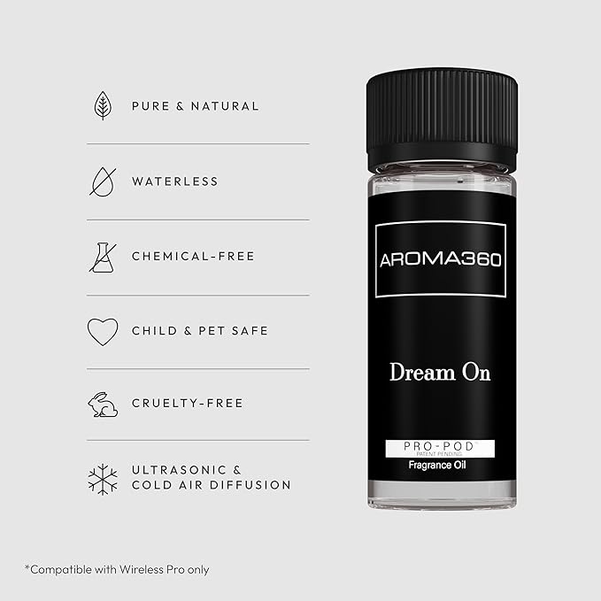 Aroma360 Dream On Pro Pod Fragrance Oil Blend | Hotel Inspired Luxury Essential Oil Diffuser | Aromatherapy Scent Diffuser Oil | White Tea, Aloe Vera, Ginger 1.7 fl oz, 50 mL