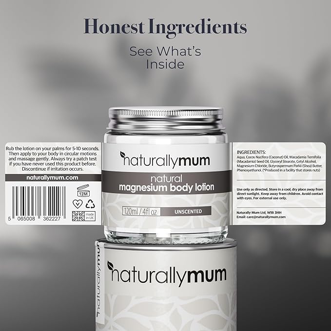 Magnesium Body Lotion [NATURAL & VEGAN] - Topical Magnesium Cream Lotion Support for Sleep, Bone, Heart & Muscle Health - Unscented - Made in UK & Safe for Kids