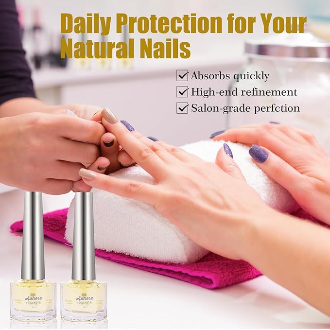 ADHERE Cuticle Oil for Nails Professional Nail Oil 8ML, Jojoba Nail Cuticle Oil Contains Vitamins with Soft Brush, for Nourishing, Hydrating, Dry Rough Nail Care Repair Essential Nail Care