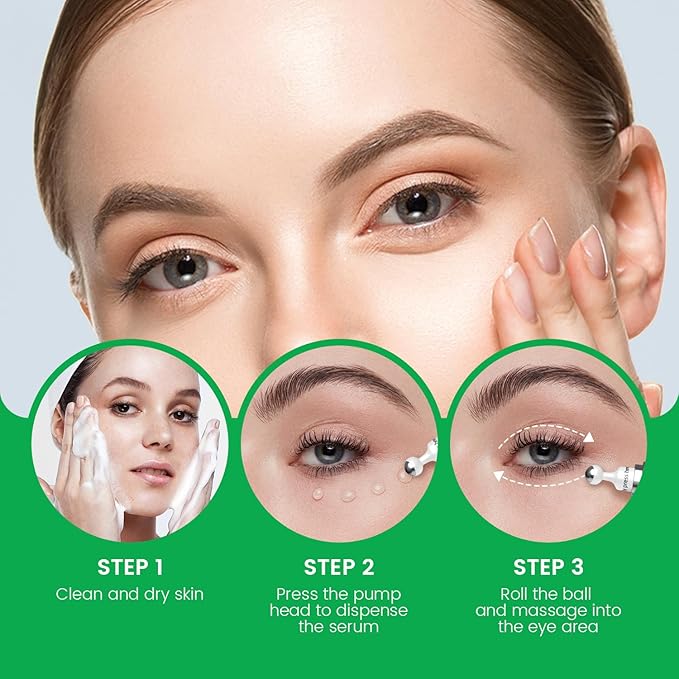 BAOVERI 5% Caffeine Eye Serum. Caffeine Eye Cream with 360° Massage Ball Reduce Wrinkles and Fine Lines, Bags under eyes