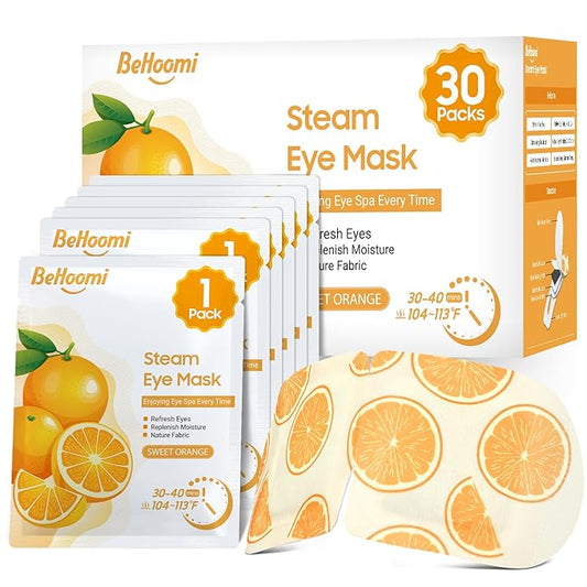 30Packs Steam Eye Mask, Heated Eye Mask Warm Compress for Eyes, Self Heating Warm Eye Masks Disposable Steam Mask for Home Sleep, Spa, Travel Essentials & Relaxation Gifts (Sweet Orange)