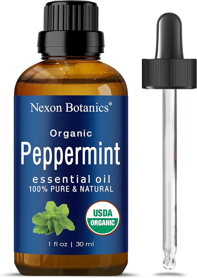 Organic Peppermint Essential Oil 30 ml - Pure Natural Mint Oil for Aromatherapy, Diffusers, Hair & Skin Care - Undiluted Menthol - Nexon Botanics