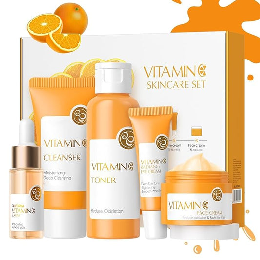 Vitamin C Skincare Set, 5Pcs Skincare Gift Set With Cleanser, Toner, Face Serum, Face Cream, And Eye Cream, Facial Kit for Women, 5-In-1 Skin care Gift Set, Moisturizing Skincare Set For Women Men